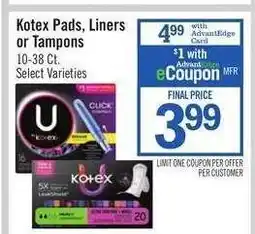 Price Chopper Kotex Pads, Liners or Tampons offer