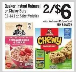 Price Chopper Quaker Instant Oatmeal or Chewy Bars offer