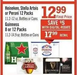 Price Chopper Heineken, Stella Artois or Peroni 12 Packs offer