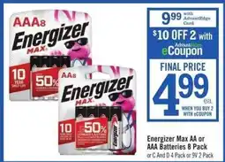 Price Chopper Energizer Max AA or AAA Batteries 8 Pack offer