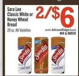 Price Chopper Sara Lee Classic White or Honey Wheat Bread offer