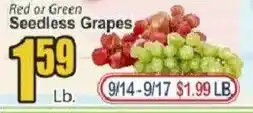 Food Universe Red or Green Seedless Grapes offer