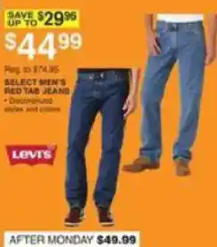 Dunham's Sports Levi's select men's red tab jeans offer