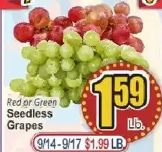 Food Universe Red or Green Seedless Grapes offer