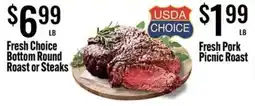 Jons International Fresh Choice Bottom Round Roast or Steaks offer