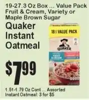 Super Fresh Quaker instant oatmeal offer