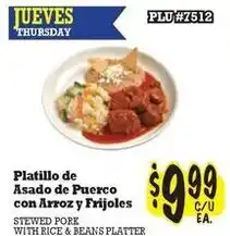 Jueves Thursday Stewed Pork with Rice & Beans Platter