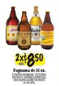 La Michoacana Corona Familiar, Victoria, Pacifico, Modelo Especial, Dos Equis Lager or Indio offer