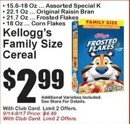Super Fresh Kellogg's Family Size Cereal offer