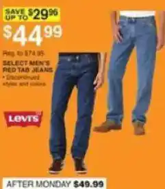 Dunham's Sports Levi's select men's red tab jeans offer