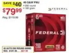 Dunham's Sports Federal 40 S&W FMJ Ammo offer