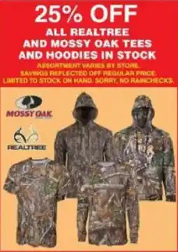 Dunham's Sports Realtree and Mossy Oak tees and hoodies offer
