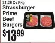 Super Fresh Strassburger prime beef burgers offer