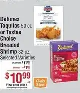 Smart & Final Delimex taquitos or tastee choice breaded shrimp offer