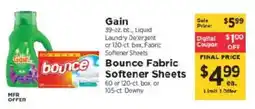 ShopRite Gain Bounce Fabric Softener Sheets offer