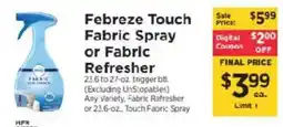 ShopRite Febreze Touch Fabric Spray or Fabric Refresher offer