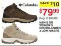 Dunham's Sports Columbia men's or women's crosslander 3 low hikers offer