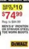 Dunham's Sports Dewalt men's 6" iron ton or striver steel toe work boots offer