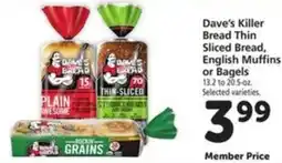 Vons Dave's Killer Bread Thin Sliced Bread, English Muffins or Bagels offer