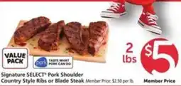 Vons Signature SELECT Pork Shoulder Country Style Ribs or Blade Steak offer