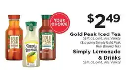ShopRite Your choice of Gold Peak Iced Tea or Simply Lemonade & Drinks offer