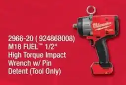 Fastenal Milwaukee M18 FUEL 1/2" High Torque Impact Wrench w/ Pin Detent (Tool Only) offer