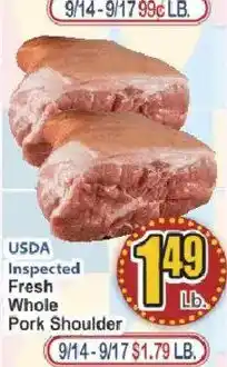 Key Food Usda inspected fresh whole pork shoulder offer