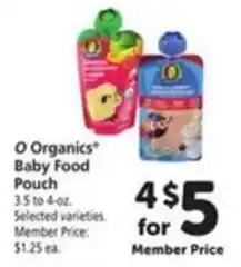 Vons O Organics baby food pouch offer