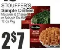 Key Food Stouffer's simple dishes macaroni & cheese or spinach souffle offer