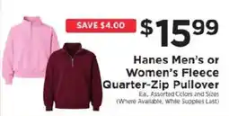 ShopRite Hanes Men's or Women's Fleece Quarter-Zip Pullover offer