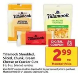 Vons Tillamook shredded, sliced, chunk, cream cheese or cracker cuts offer