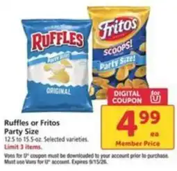 Vons Ruffles or Fritos Party Size offer