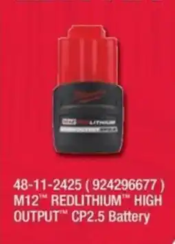 Fastenal Milwaukee M12 Redlithium High Output Cp2.5 Battery offer