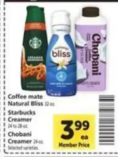 Vons Coffee mate natural bliss, starbucks creamer, chobani creamer offer