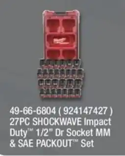 Fastenal Milwaukee 27PC Shockwave Impact Duty 1/2" Dr Socket MM & SAE Packout Set offer