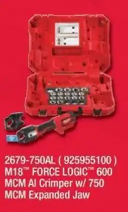 Fastenal M18 Force Logic 600 MCM Al Crimper w/ 750 MCM Expanded Jaw offer