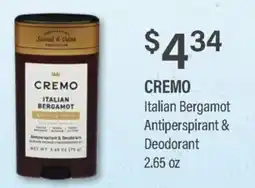 Commissary Cremo italian bergamot antiperspirant & deodorant offer