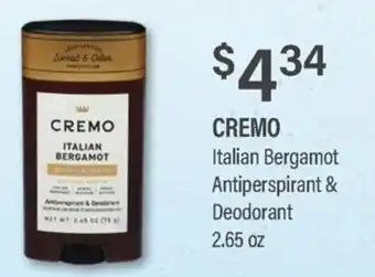 Cremo italian bergamot antiperspirant & deodorant
