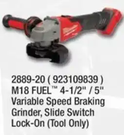 Fastenal M18 FUEL 4-1/2" / 5" Variable Speed Braking Grinder, Slide Switch Lock-On offer