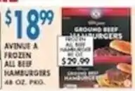 Associated Avenue a frozen all beef hamburgers offer