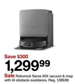 Target Roborock Saros 20X vacuum & mop with AI obstacle avoidance offer