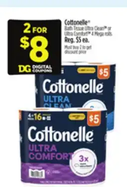 Dollar General Cottonelle Bath Tissue Ultra Clean or Ultra Comfort 4 Mega rolls offer