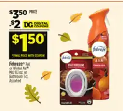 Dollar General Febreze Fall Or Winter Air Mini 8.1 oz. or Bathroom 1 ct offer