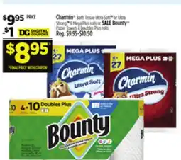 Dollar General Charmin Bath Tissue Ultra Soft or Ultra Strong 6 Mega Plus rolls or SALE Bounty Paper Towels offer