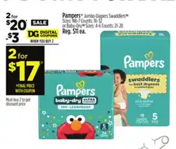Dollar General Pampers Jumbo Diapers Swaddlers or Baby-Dry offer