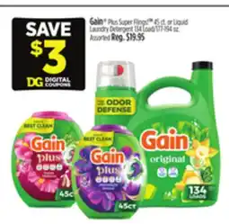 Dollar General Gain Plus Super Fling or Liquid Laundry Detergent offer
