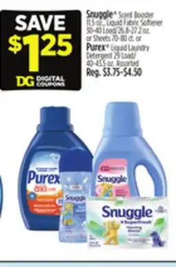 Dollar General Snuggle Scent Booster, 11.5 oz Liquid Fabric Softener or Purex 2X Concentrated Laundry Cement, 29 oz offer