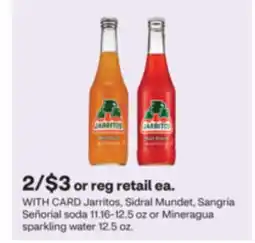 CVS Jarritos, Sidral Mundet, Sangría Señorial soda 11.16-12.5 oz or Mineragua sparkling water 12.5 oz offer