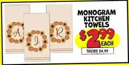 Ollie's MONOGRAM KITCHEN TOWELS offer