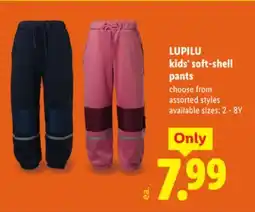 Lidl LUPILU kids' soft-shell pants offer